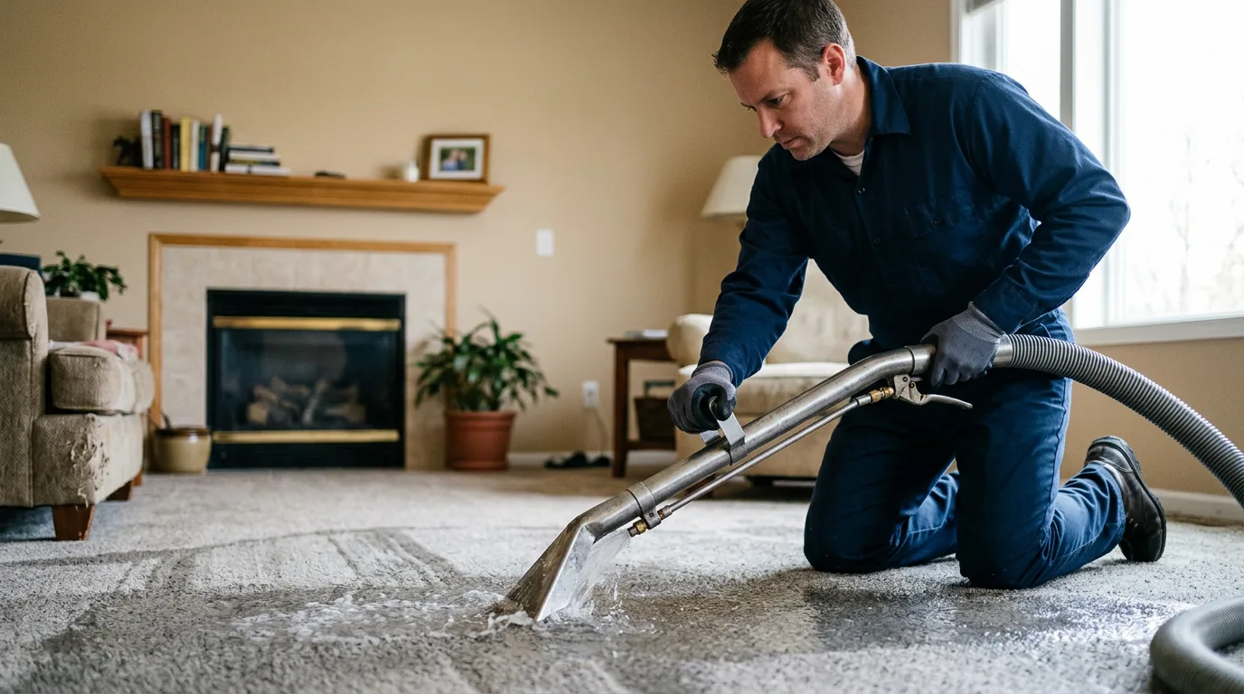 Water damage restoration technician working near Industry, IL